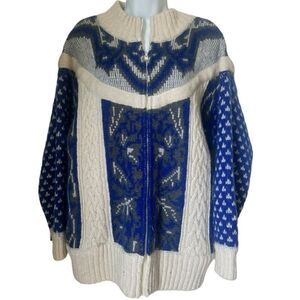 I.B. Diffusion Vintage Unique Wool Mohair Blend Blue Cream Cardigan Sweater SZ M